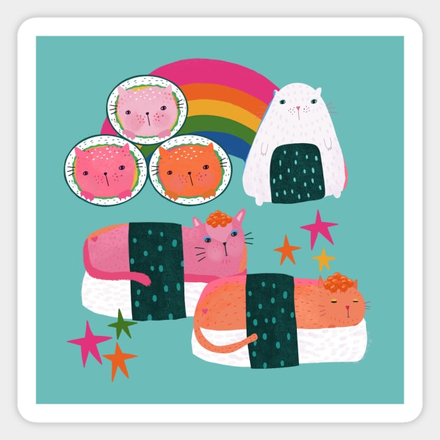 Sushi Cat Rainbow Rolls Sticker by Kathy Osborne Studio